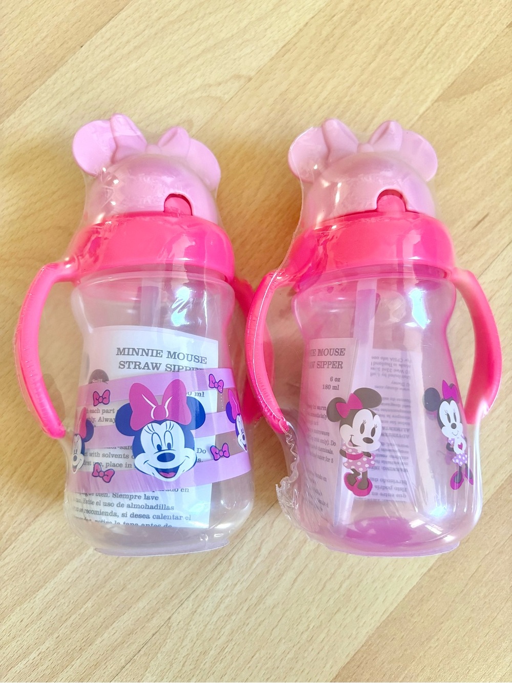 Disney Baby Minnie Mouse TWO Pack 6oz Straw Sipper Cup w/ Handles